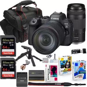 RF 2405mm USM 및 렌즈 번들이 된 캐논 EOS R6 Mark II 미러리스 카메라 가방 핸드 그립 삼각대 소프트웨어