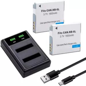 캐논 파워샷 SX500용 듀얼 충전기가 장착된 600mAh 2팩 NB6L NB6LH 배터리는 HS D20 D30 S90 S20입니다