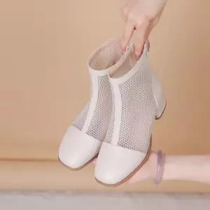 록쉬블몰 여자 여름 가죽 샌들 숏 구멍 통기성 미들 워커힐 굽 펀칭 메쉬 워커 통굽 HO2