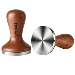 리베이 카페 58.5MM 에스프레소 변조기 304 스테인리스 스틸 커피 평평한 베이스 단단한 나무 손잡이 - 평평 cVG