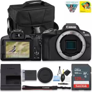 캐논 EOS R50 미러리스 카메라 242MP APSC 4K 비디오 WiFi 및 블루투스 브이로그 번들 28GB SDXC 메모리