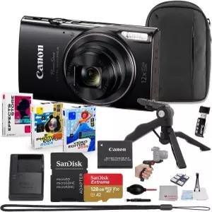 캐논 파워샷 ELPH 360 HS 디지털 카메라 번들(블랙) + 샌 28GB 익스트림 마이크로 카드 그립 삼각대