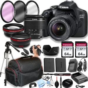 캐논 EOS 2000D / 레벨 T7 DSLR 카메라(EFS 855mm F/3556 줌 렌즈 + 28GB 메모리 케이스 삼각대 예비