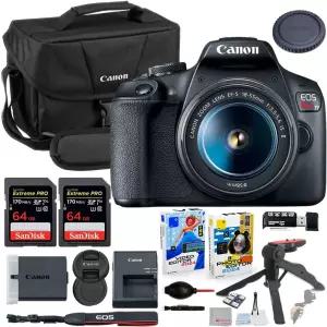 캐논 EOS 레벨 T7 DSLR 카메라 855mm 렌즈 번들 200ES 숄더백 2X 64GB 익스트림 메모리 카드 액세서리 키트