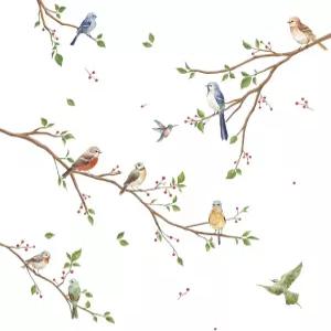 런투 버드 온 트리 가지 벽 장식 수채화 새 꽃 스티커 침실 거실 사무실 홈 데코