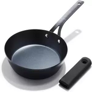 OXO 옵시디언 프리시즌드 카본 스틸 탈착식 실리콘 손잡이 홀더가 있는 8인치 프라이팬 인덕션 오븐 안전