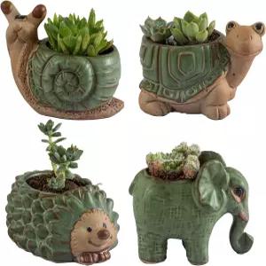배수 기능이 있는 작은 다육 화분 실내/외 도자기 동물 귀여운 선인장/분재 가정 장식 및 사무실 책상