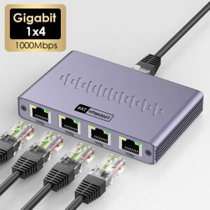 1000Mbps 이더넷 1x4 분배기 기가비트 RJ45 Cat6 LAN 인터넷 1 in 4 out 확장 커플러 PC 노트북 라우터 디