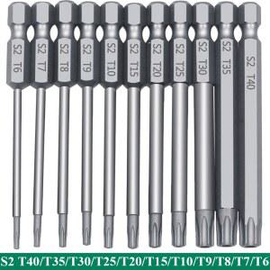 11PCS 1/4 육각 비트 드라이버 변조 방지 드릴 마그네틱 세트 Torx 스크루 플랫 F1FC 50/100mm