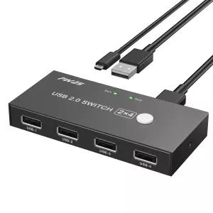 PWAY USB 2.0 스위치 스위처 셀렉터 2 컴퓨터 포트 4개 공유 키보드 마우스 프린터 스캐너용 KVM 장치 주변