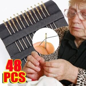 12-48피스 블라인드 바늘 노인 측면 구멍 손 가정용 봉제 스테인레스 스틸 불필요한 스레딩 Diy 쥬얼리