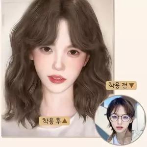 물결 웨이브 단발 통가발 애쉬 브라운 사이드뱅 얼굴 소멸컷 여신 머리-WFOLI2D