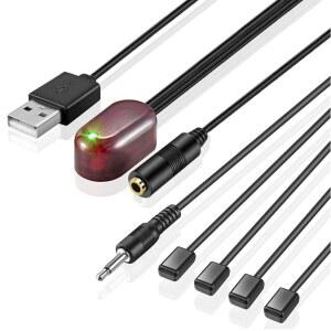 URWOW IR 중계기 숨겨진 적외선 원격 연장 시스템 1 수신기 4 방출기 제어 키트 USB 어댑터 증폭기 케이블 박스 위성 TV CD 플레이어 DVD 블루레이 vTL