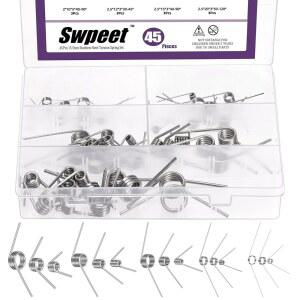 SWPEET 45PCS 15 사이즈 45 / 90 120도 스테인리스 스틸 비틀림 스프링 모음 키트 가정용 수리 목공 DIY 프로젝트용 기계식 소형 v1W