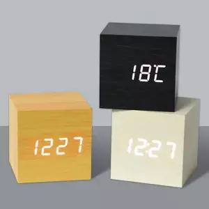 led탁상시계 LED 큐브 탁상시계 우드 USB 인테리어시계 led시계탁상시계 led탁상시계