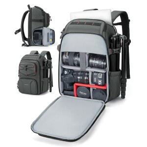 BAGSMART 사진 작가를 위한 카메라 가방, 최대 /드론 레인 적합, 전문 그레이 /삼각대 커버 DSLR 케이스, 노트북에 15.6인치 포함,