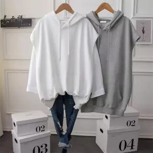 여성 데일리 후드 베스트 캐주얼 오버 핏 조끼 화이트