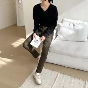 셀럽하우스 여성 기모 스판 밴딩 팬츠 겨울 캐주얼 세미일자 바지
