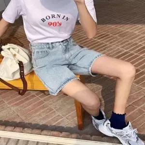 셀럽하우스 여성 2컬러 하이웨스트 일자핏 데님반바지 청반바지