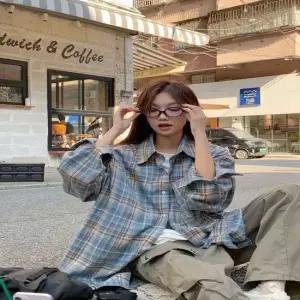 셀럽하우스 여성 2컬러 봄 가을 데일리 오버핏 체크셔츠 체크남방