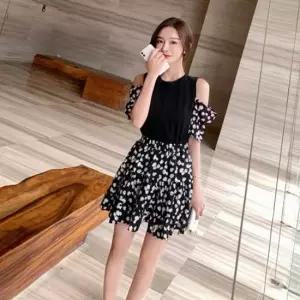 셀럽하우스 바캉스룩 공항룩 플라워 오프숄더 탑 스커트 투피스