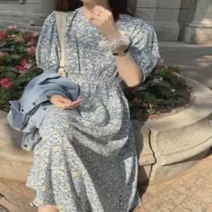 셀럽하우스 플라워 반팔 원피스 여성 데이트룩 여름 쉬폰 미니