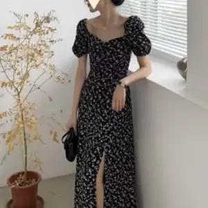 셀럽하우스 러블리 스타일 여성 셔링 트임 플라워 롱 원피스