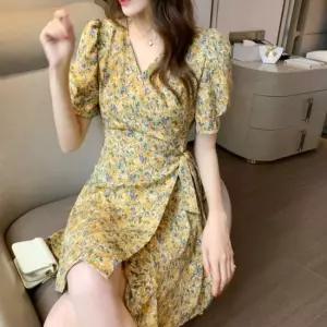 러블리 여성 프릴소매 플라워 셔링 A라인 랩원피스 봄원피스 여름원피스 가을원피스