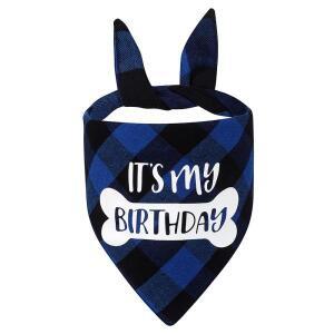 강아지 생일 반다나 체크무늬 삼각 스카프 IT'S MY BIRTHDAY 소형 중형 대형견 반려동물 의상 파티
