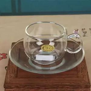 고품질 핑크장미 손잡이 유리찻잔 받침세트 120ml 유리다기 (W15A34E)
