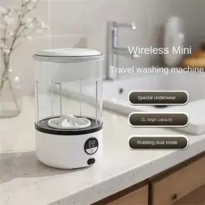 흰색 2L 미니 세탁기 2000Mah 완전 자동 휴대용 터빈 LED 세탁 컵 의류 속옷 팬티 양말용 컴팩트형
