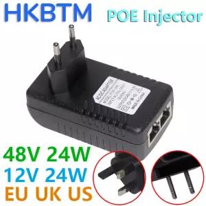 HKBTM POE 인젝터 48V 24V 12V 24W EU 미국 영국 AU 플러그 CCTV IP 카메라 전원 공급 장치 이더넷 어댑터