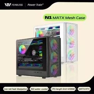 파워 트레인 N1 MATX 데스크탑 케이스 수직 유리 측면 투명 호스트 쉘 지원 360 수냉식 420MM 그래픽 카드