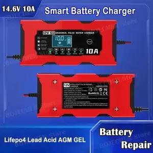 Lifepo4 납산 AGM GEL PB 리튬 배터리 차량용 충전기 펄스 수리 스마트 LCD 디스플레이 12V 10A