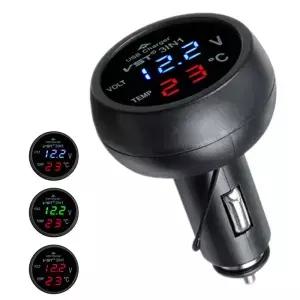 3 in 1 LED 디지털 미터 디스플레이 USB 자동차 충전기 전압계 온도계 배터리 모니터 듀얼 DC 12V 24V