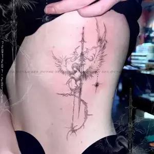 세인트 시험 칼 초본 문신 스티커 천사 판사 여자 남자 펑크 아트 임시 대한 반 영구 허리 가짜