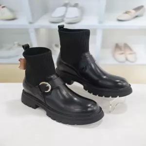 [블리아르]소가죽 니트 콤비 통굽 앵클 부츠 5cm BLMD500826