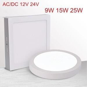 LED 패널 조명 9W 15W 25W 원형/사각형 다운라이트 AC/DC 12V 24V 표면 천장 램프 주방 욕실