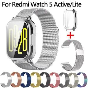 Redmi Watch 5 용 밀라노 메쉬 스트랩 액티브 밴드 케이스 스크린 보호대 포함 라이트 시계 팔찌 액세서리