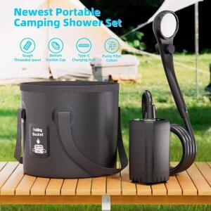 휴대용 캠핑 샤워 세트 충전식 펌프 6000mAh 야외 샤워 키트 20L 접이식 가방 여행 RV 정원 하이킹