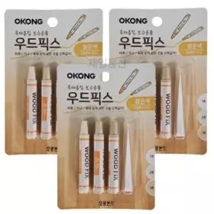 오공 우드픽스 밝은색 3개 강마루 화마루 보수제 원목재흠집용품 가구제거 바닥 나무크레용 페인트 메꿈재