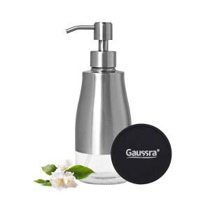 GAUSSRA 컵받침 스티커가 있는 비누 디스펜서 액체 11온스 320ML 유리 펌프 가능한 디스펜서 니켈 주방용 리필 케이스 스테인리스 브러시드 욕실 라이너 스틸 핸드