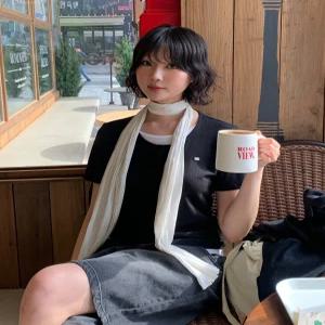 행텐 여성 슬림핏 웨일 가디건 레이어드 반팔 티셔츠_10010570-131-498-69 505209