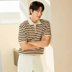 파렌하이트 카프리 스트라이프 티에리 카라 반팔 니트_FKUCD8321 505194