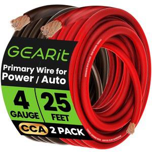 GEARIT 4 게이지 와이어 자동차 전원/접지용 CCA 전기 와이어 연장 코드 배터리 케이블 카 오디오 RV 앰프 배선 키트 (각 25피트 - 검은색/빨간색 반투명) iEP