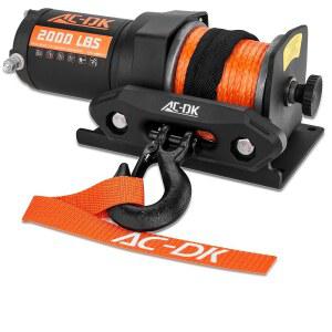 AC-DK 12V 2000파운드. ATV /UTV 전기 윈치 트레일러 보트 RV 견인 윈치용 오프로드 합성 로프 빅 옐로우 유선 리모컨 및 윈치 장착 플레이트 포함 i25