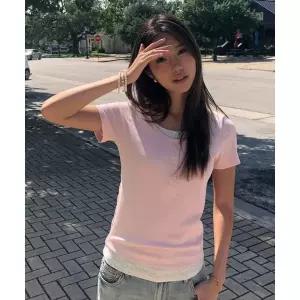후아유 Layered Henley Short-SLEEVE T-shirt WHRAG2491F