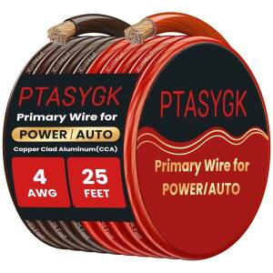 PTSYGK 4 게이지 와이어 25피트 레드 블랙 CCA 자동차 배터리 전원 케이블 저전압 기본 - 오디오 태양광 및 발전기 유연한 PVC 재킷 iIK