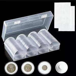 60피스 40.6mm 동전 캡슐 세트 8가지 크기 조절 가능한 폼 개스킷 및 보관 정리함 홀더 수집 용품 포함