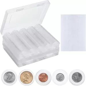 무칭 240 PCS 30mm 플라스틱 동전 캡슐 홀더 수집가용 5가지 크기 보호 개스킷 케이스 보관함이 있는 원형